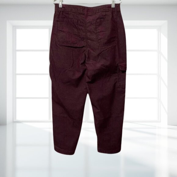 Time and Tru Corduroy Utility Pants Women's 8 Maroon Burgundy Straight Leg Cargo - Picture 3 of 7